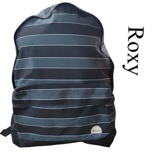 Roxy‎ Backpack Black White Grey Stripe Front Pocket School Travel Bag 15x13